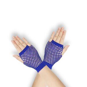 Blue Neon Mesh Fishnet Short Hand Cover Gloves - NEW
